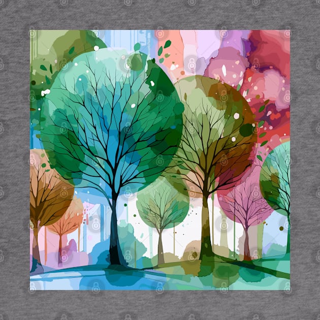 Colorful Pastel Pink Brown Abstract Trees by Siha Arts